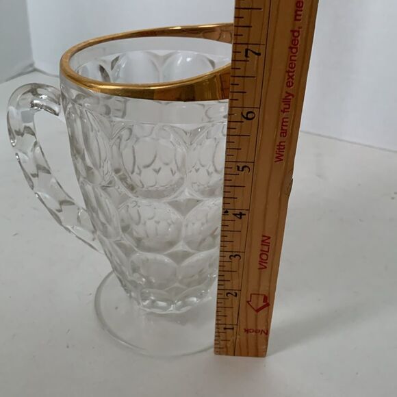 Vintage MCM Jeanette Gold Rim Thumbprint Glass Water Pitcher - Picture 7 of 10